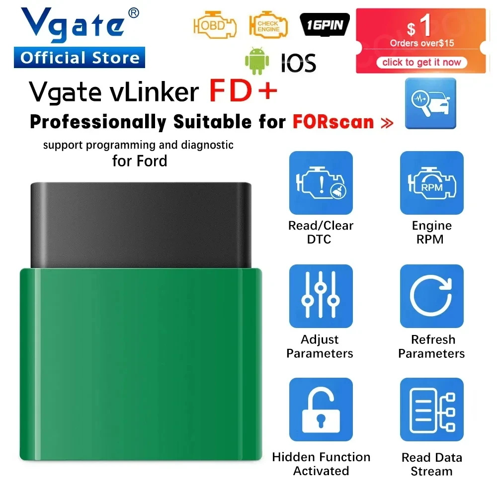 Car Diagnostic Tool Full System - Vgate Vlinker Fd ELM327 Forscan Voor