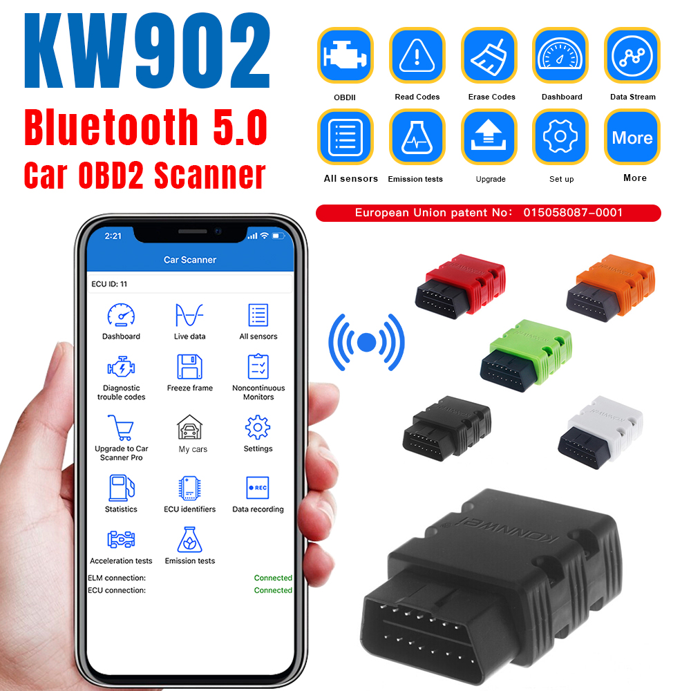 Obd2 Scanner Bluetooth Android - 2026 KONNWEI KW902 ELM327 v1.5 Auto