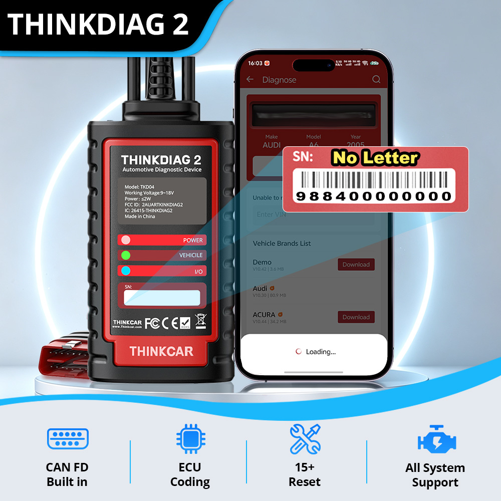 Thinkcar Thinkdiag 2 - Thinkcar Thinkdiag 2 OBD2 Bluetooth Diagnostisch