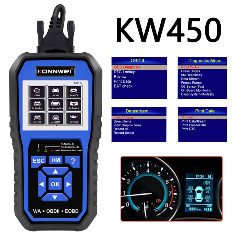 Obd2 Scanner Mileage Correction - KONNWEI KW450 VAG Auto OBD2 Diagnosetools
