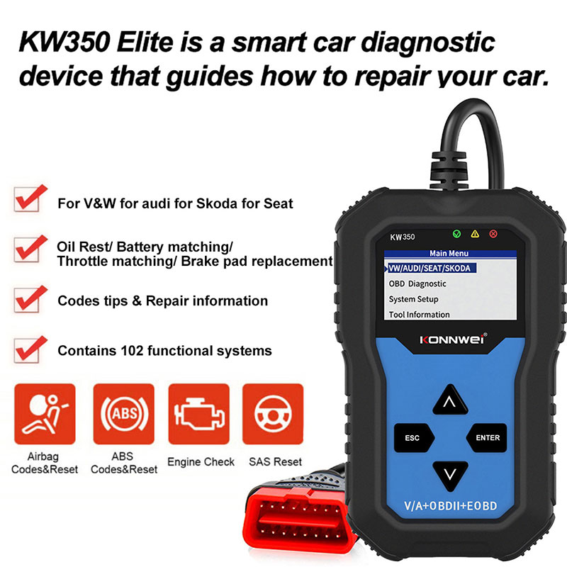 KONNWEI KW350 OBD2 Scanner Aut - Obd2 Scanner Abs Srs Airbag Reset recensie en prijs