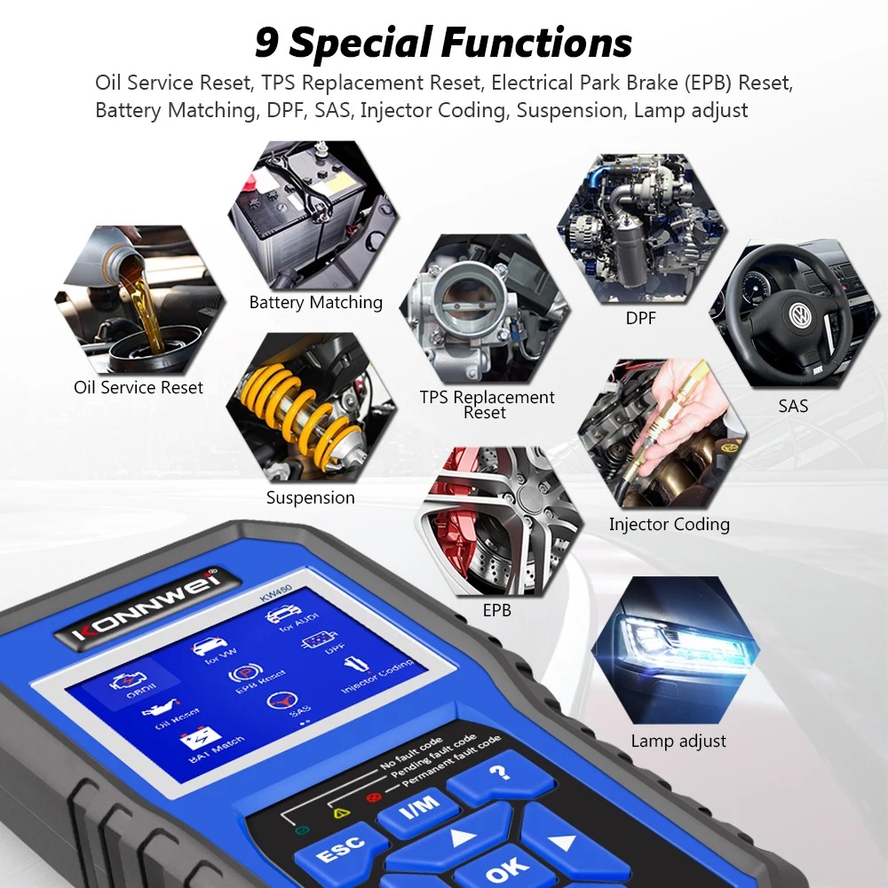 KONNWEI KW450 All-systemen aut - Obd2 Scanner Abs Srs Airbag Reset recensie en prijs