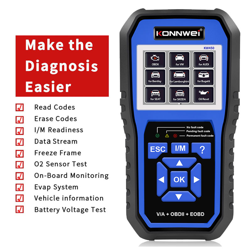 KONNWEI KW450 OBD2 autodiagnos - Obd2 Scanner Abs Srs Airbag Reset recensie en prijs