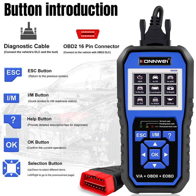 KONNWEI KW450 OBD2 autodiagnos - Obd2 Scanner Abs Srs Airbag Reset recensie en prijs