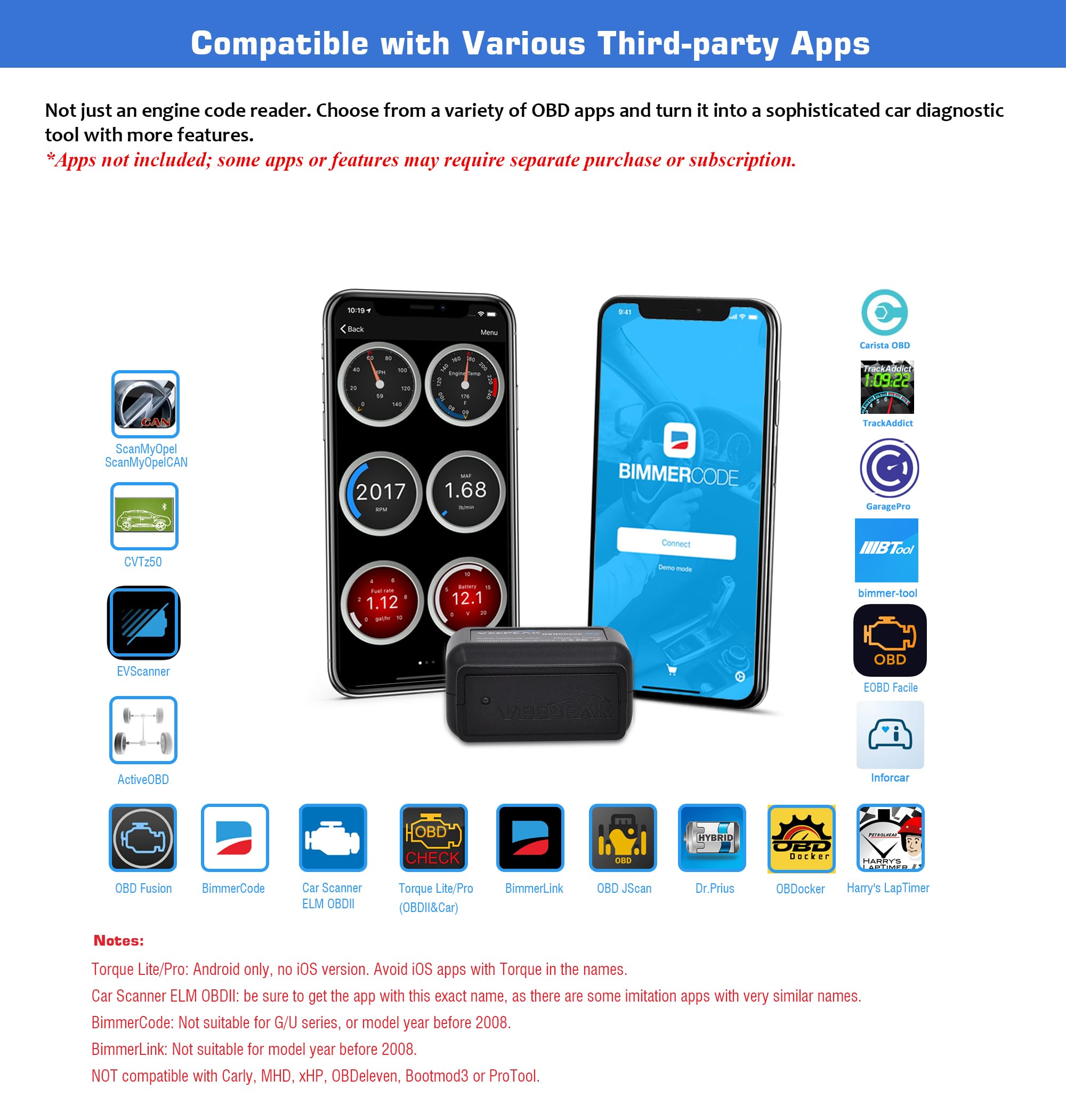 Veepeak OBDCheck BLE OBD2 Blue - Obd2 Scanner Bluetooth Android recensie en prijs